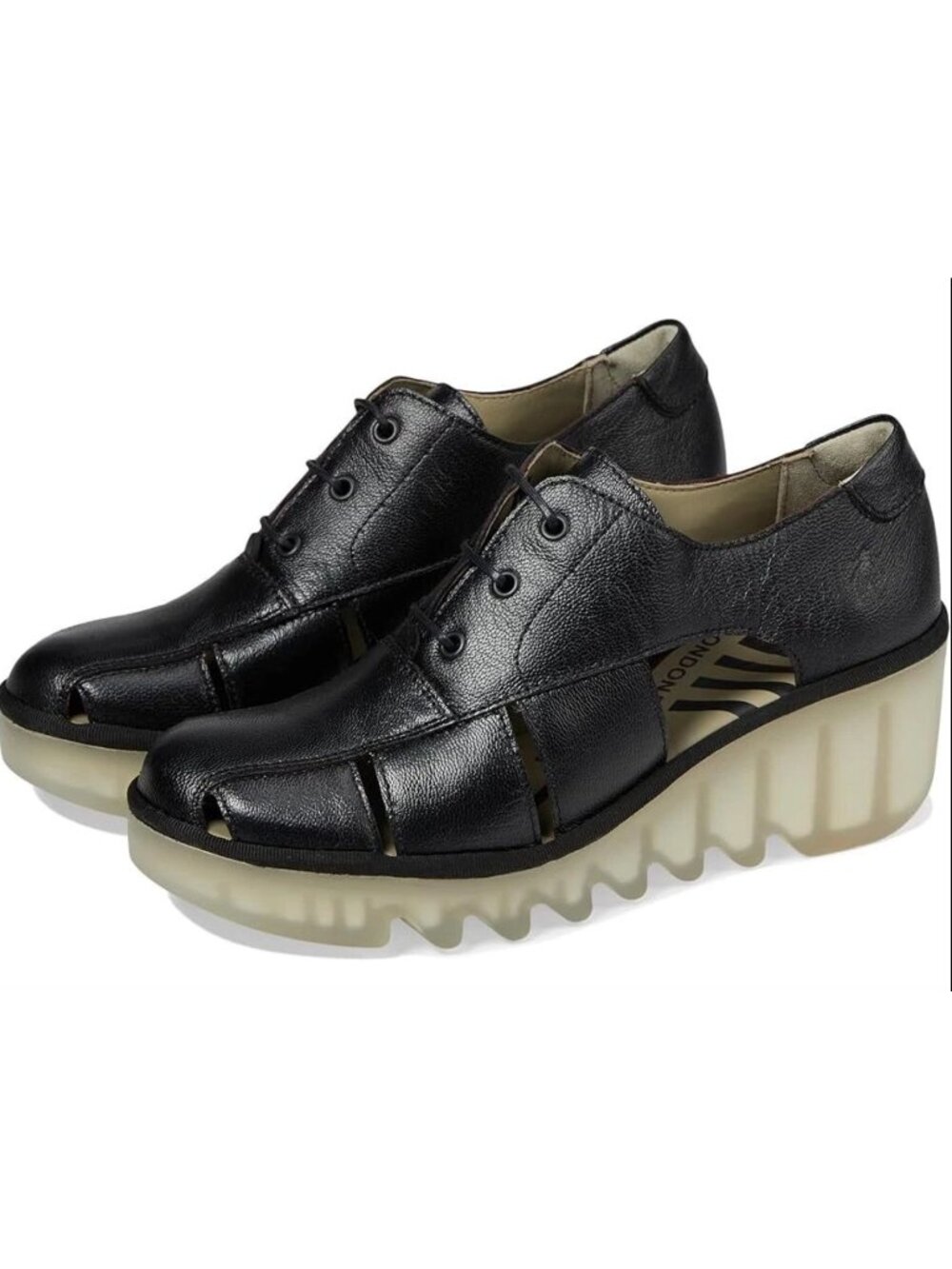 FLY LONDON Bogi Platform Wedge Lace Up Leather Shoes Sandals Black 40